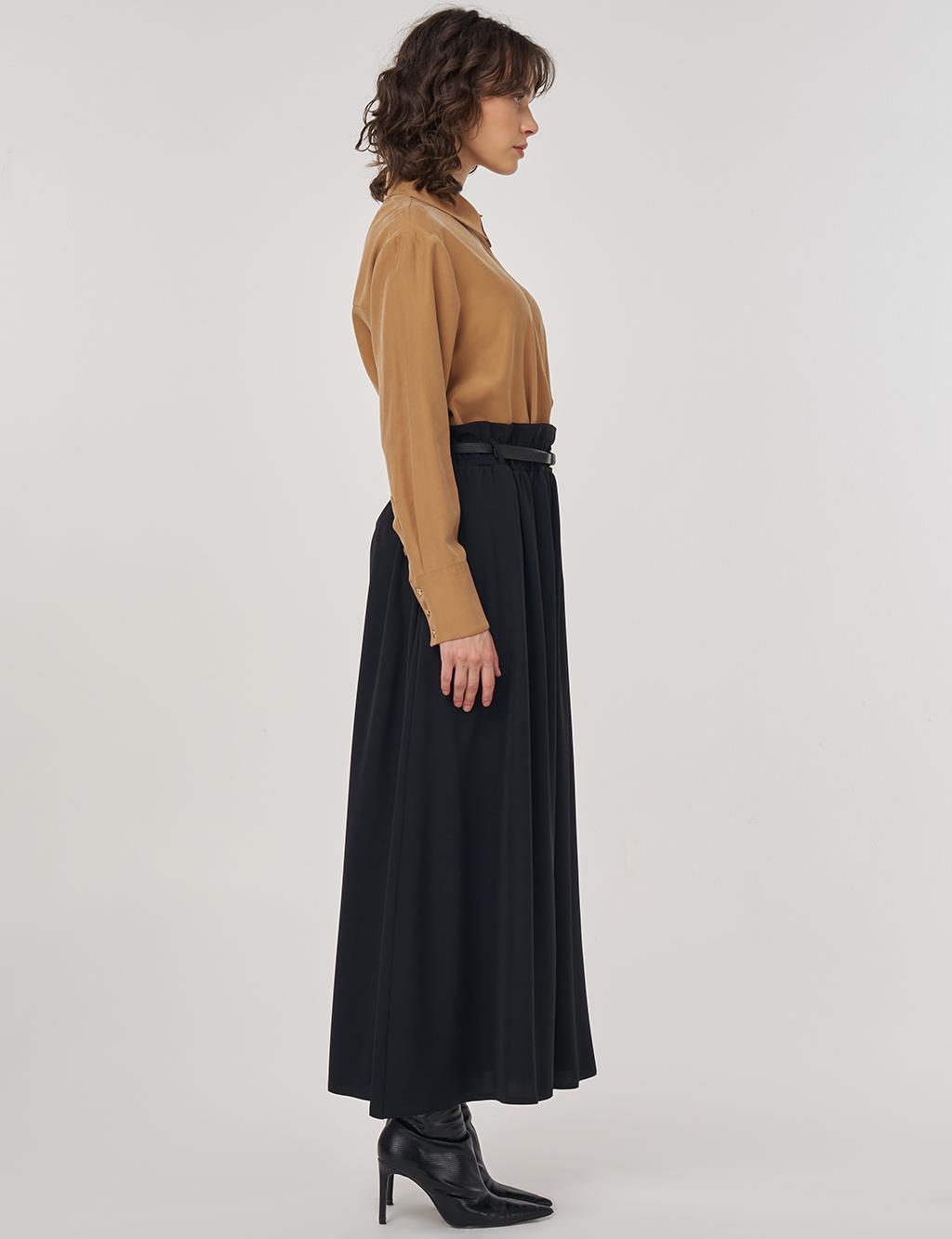 Belt Detail Flared Skirt Black