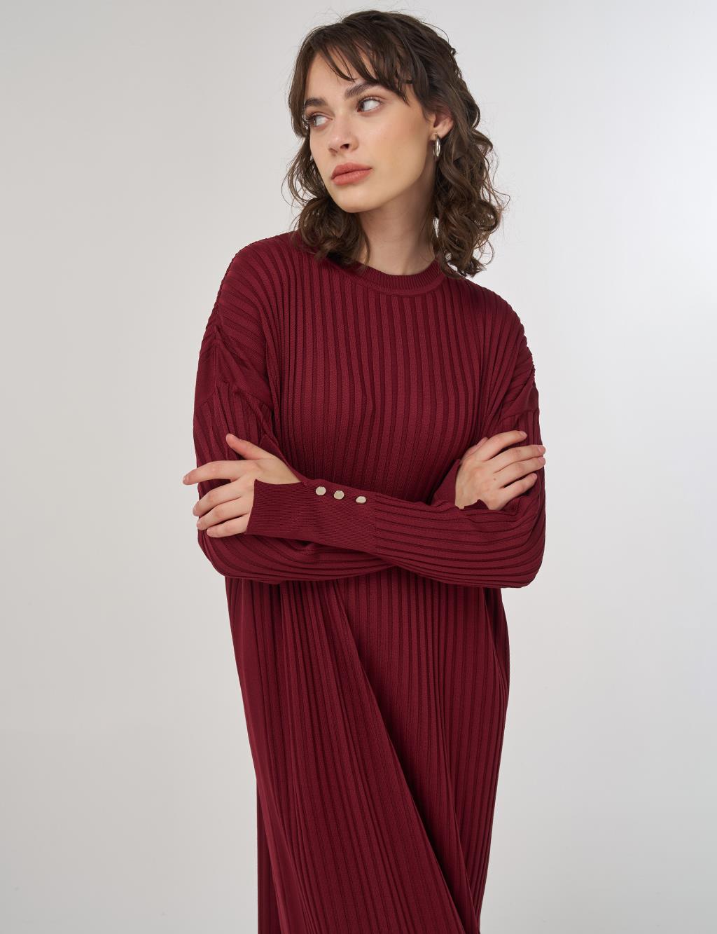 Ribbed Crew Neck Knit Maxi Dress Burgundy