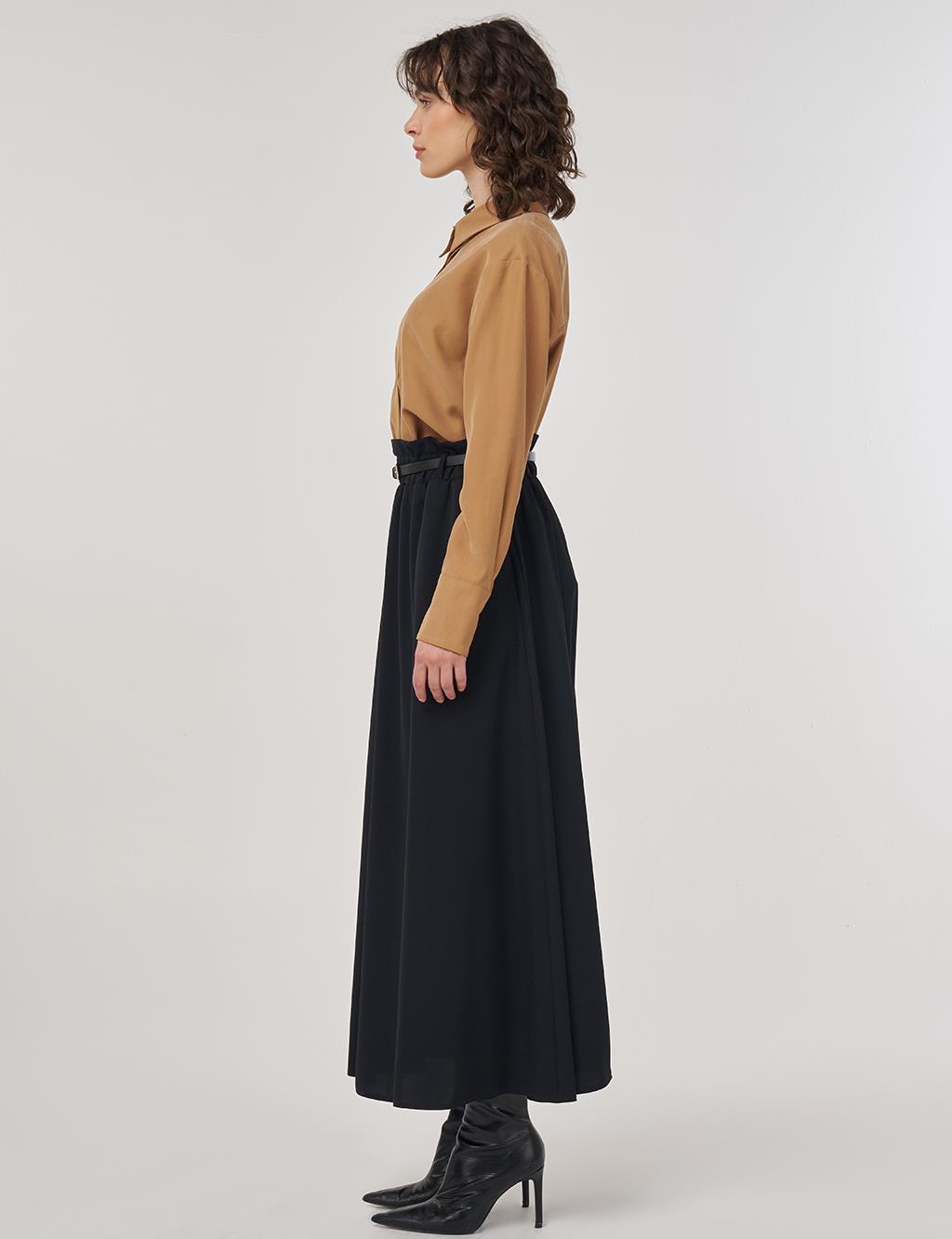 Belt Detail Flared Skirt Black