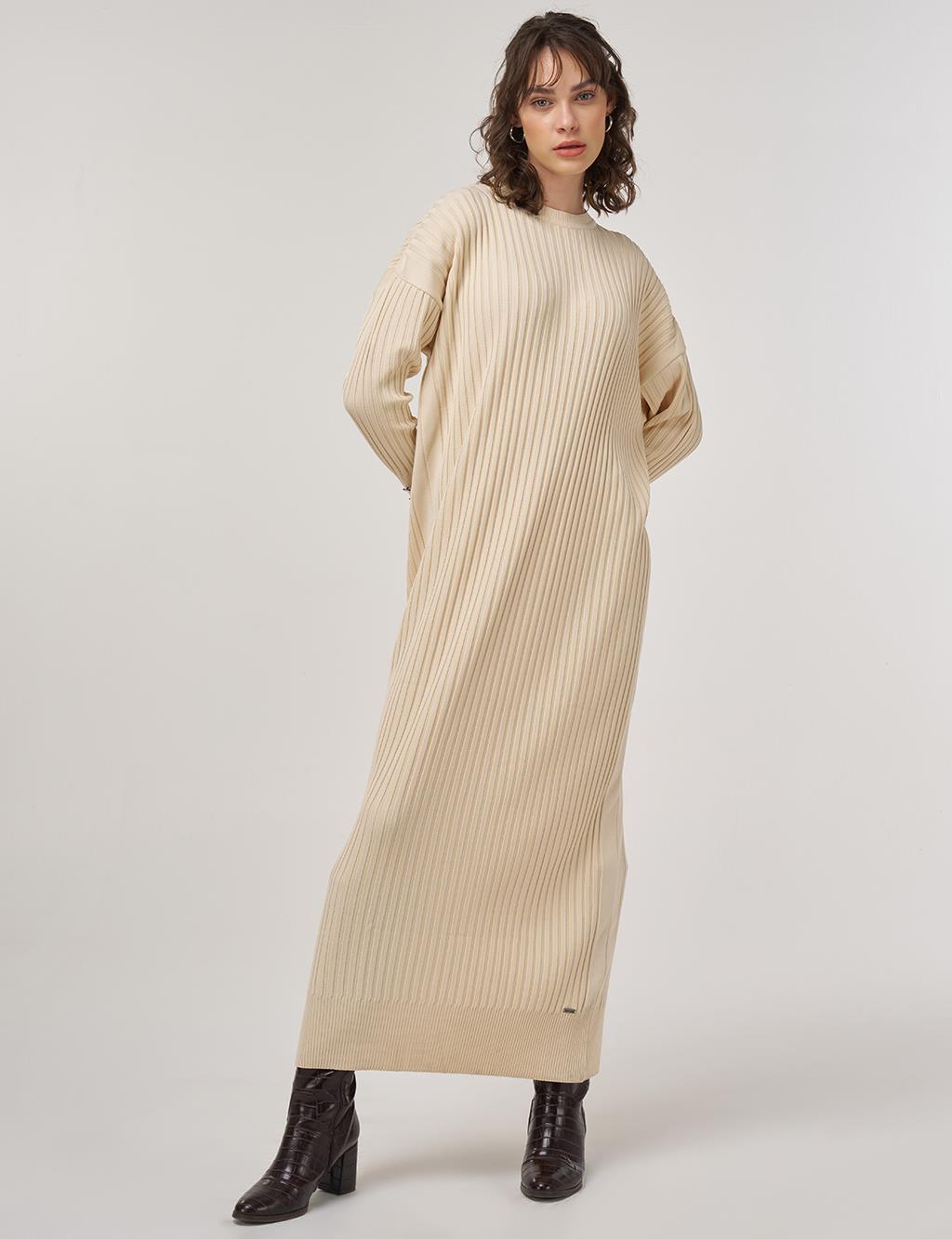 Ribbed Crew Neck Knit Maxi Dress Dark Stone
