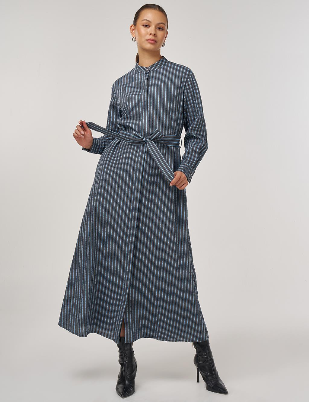 Belted Viscose Dress in Dusty Gray