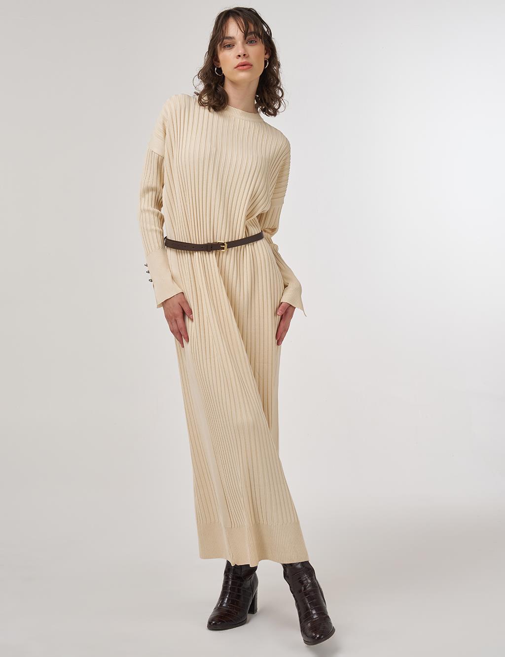 Ribbed Crew Neck Knit Maxi Dress Dark Stone