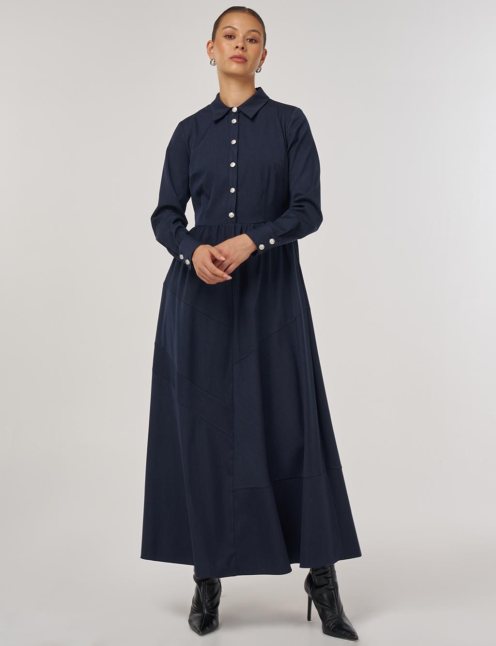  Buttoned Maxi Dress Navy Blue