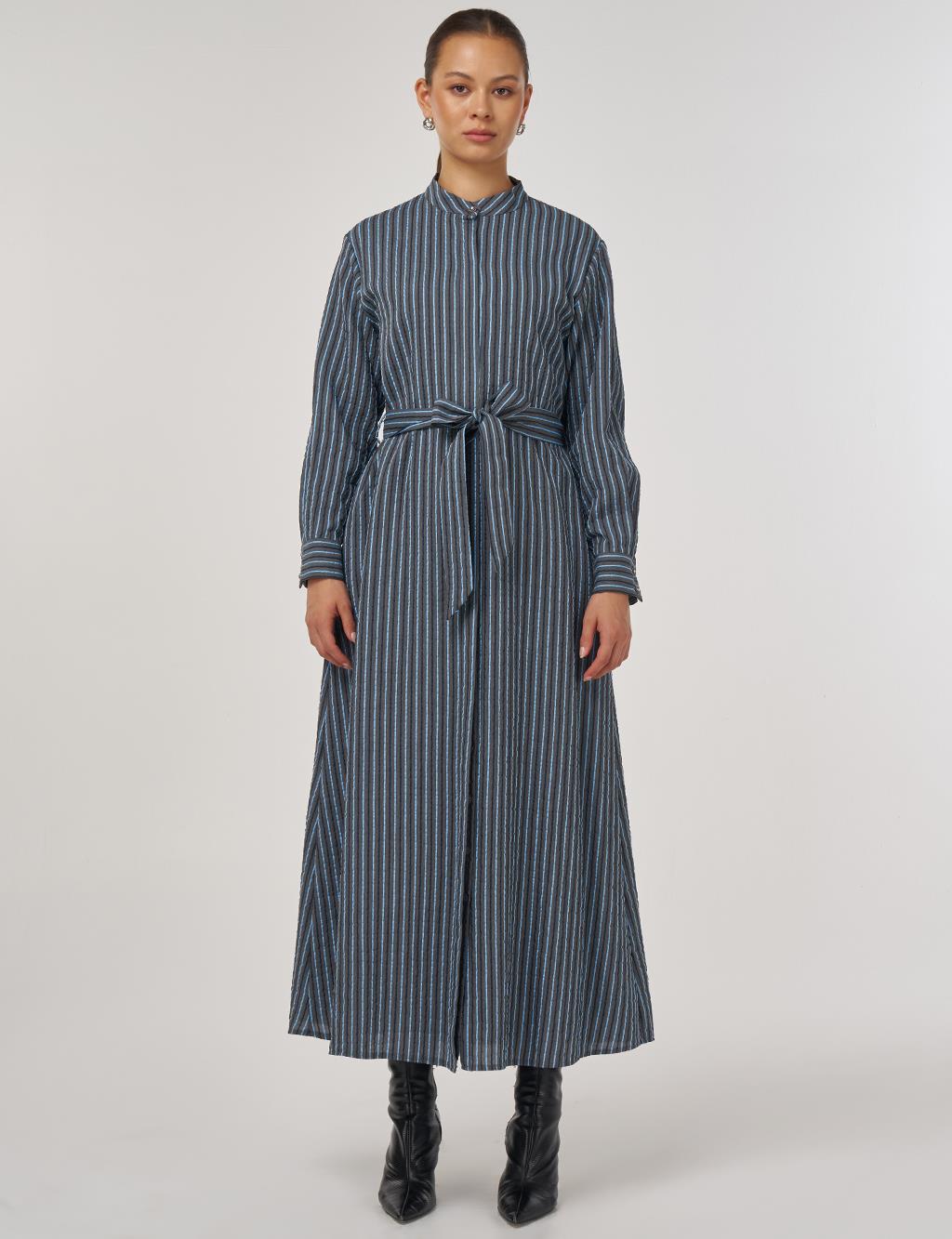 Belted Viscose Dress in Dusty Gray