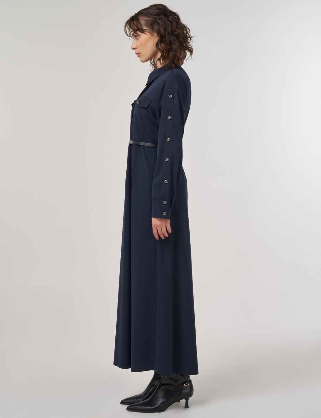 Viscose Dress with Flap Pockets in Dark Navy