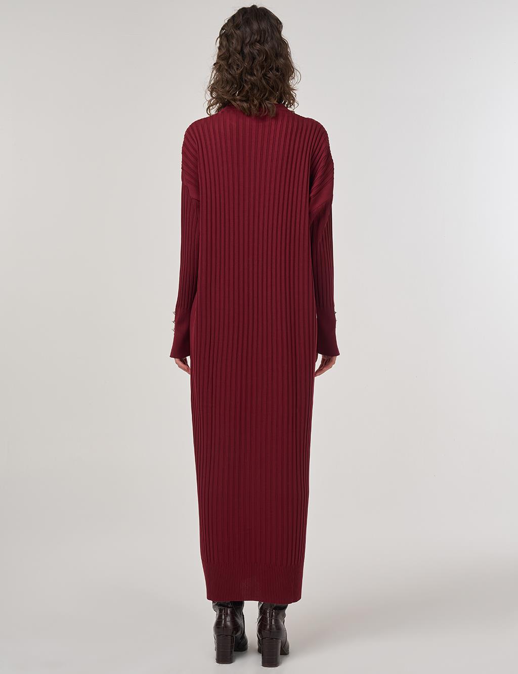 Ribbed Crew Neck Knit Maxi Dress Burgundy