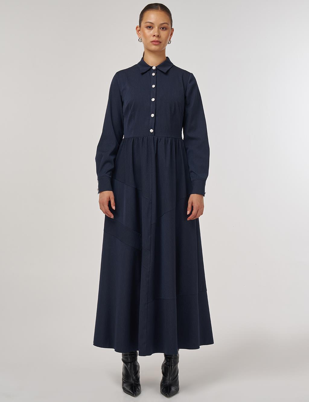  Buttoned Maxi Dress Navy Blue