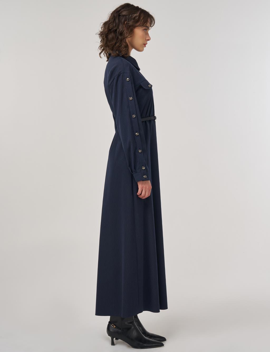 Viscose Dress with Flap Pockets in Dark Navy
