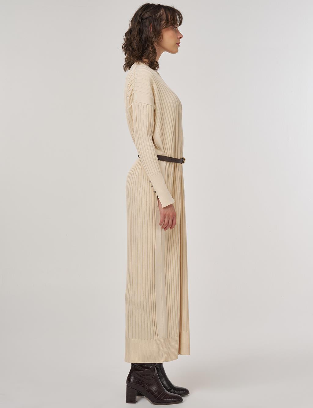 Ribbed Crew Neck Knit Maxi Dress Dark Stone