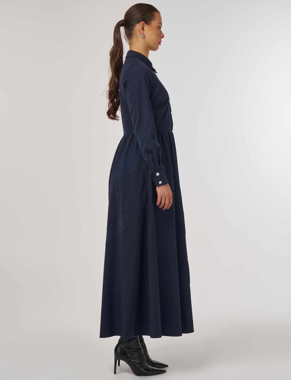  Buttoned Maxi Dress Navy Blue