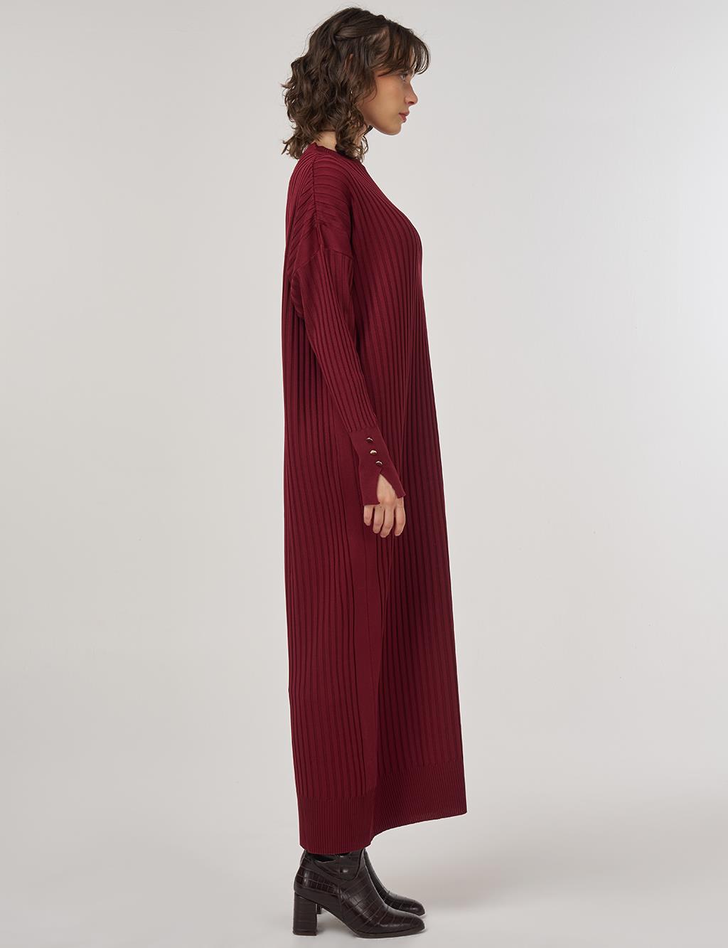 Ribbed Crew Neck Knit Maxi Dress Burgundy