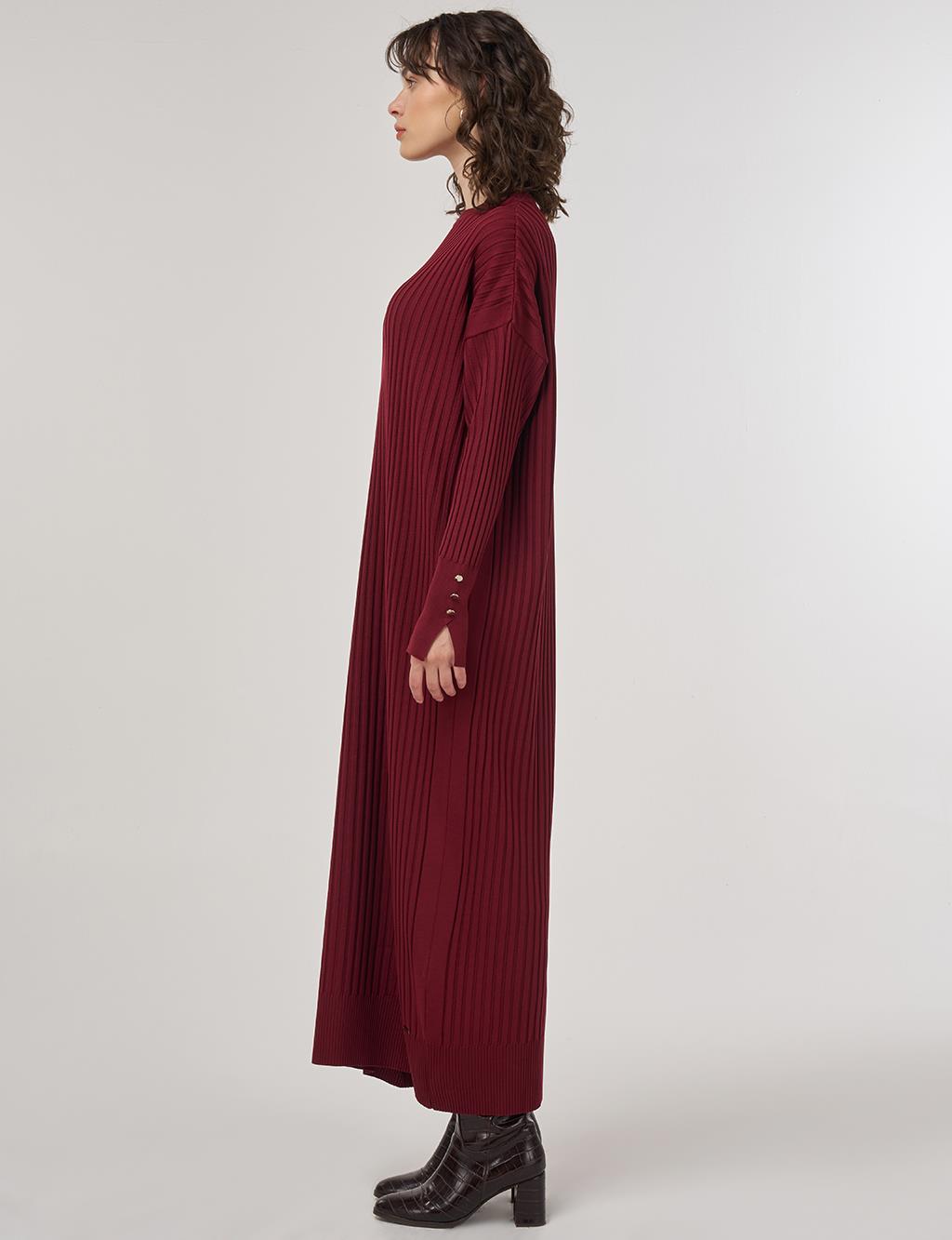 Ribbed Crew Neck Knit Maxi Dress Burgundy