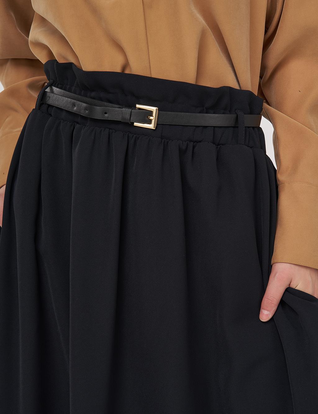 Belt Detail Flared Skirt Black