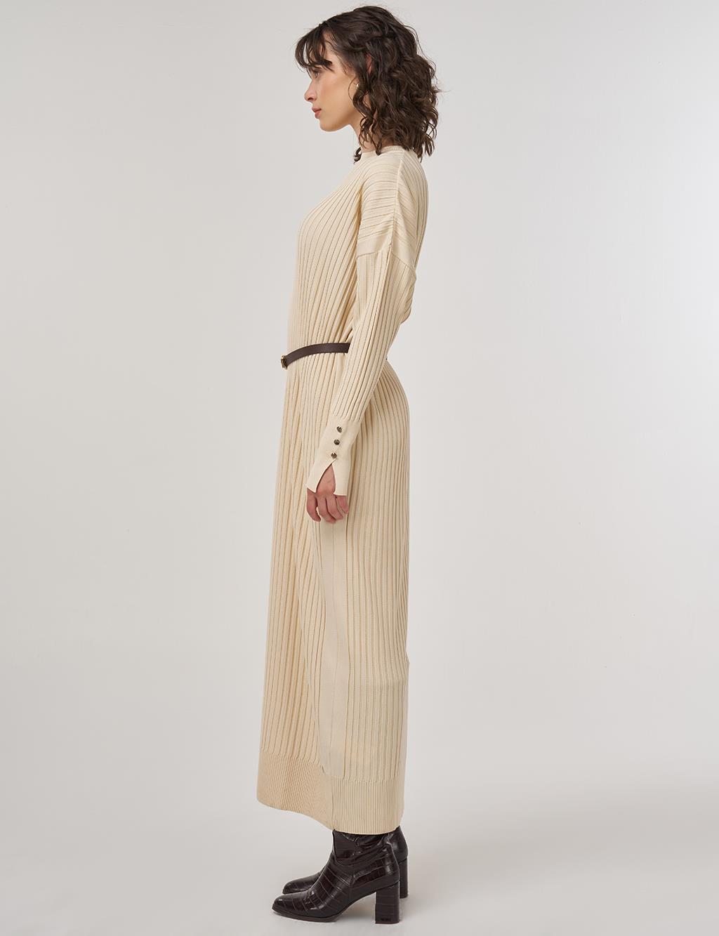 Ribbed Crew Neck Knit Maxi Dress Dark Stone