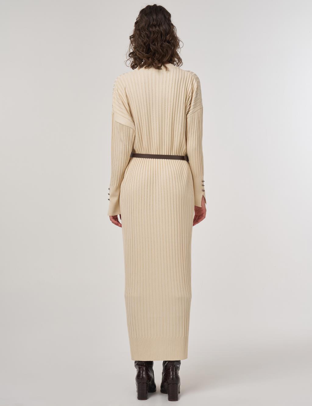Ribbed Crew Neck Knit Maxi Dress Dark Stone