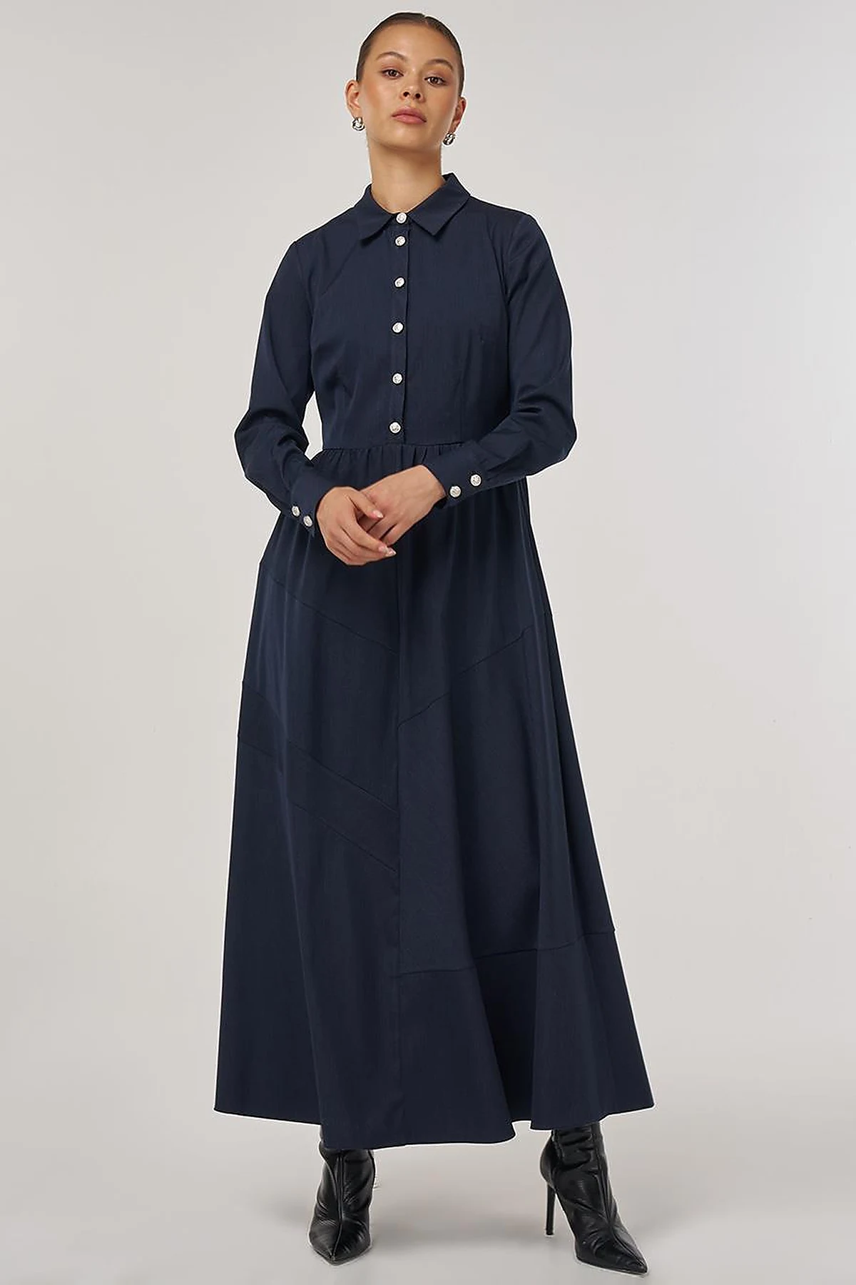  Buttoned Maxi Dress Navy Blue