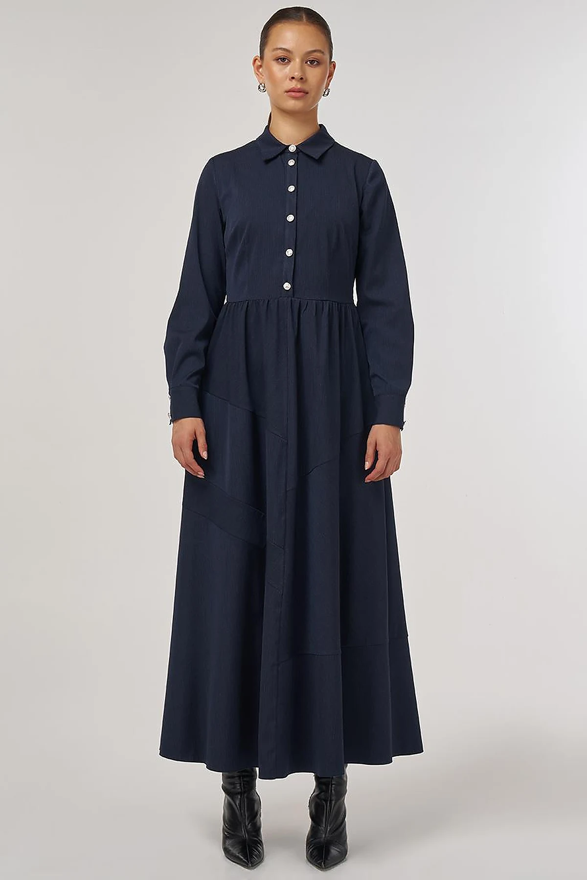  Buttoned Maxi Dress Navy Blue
