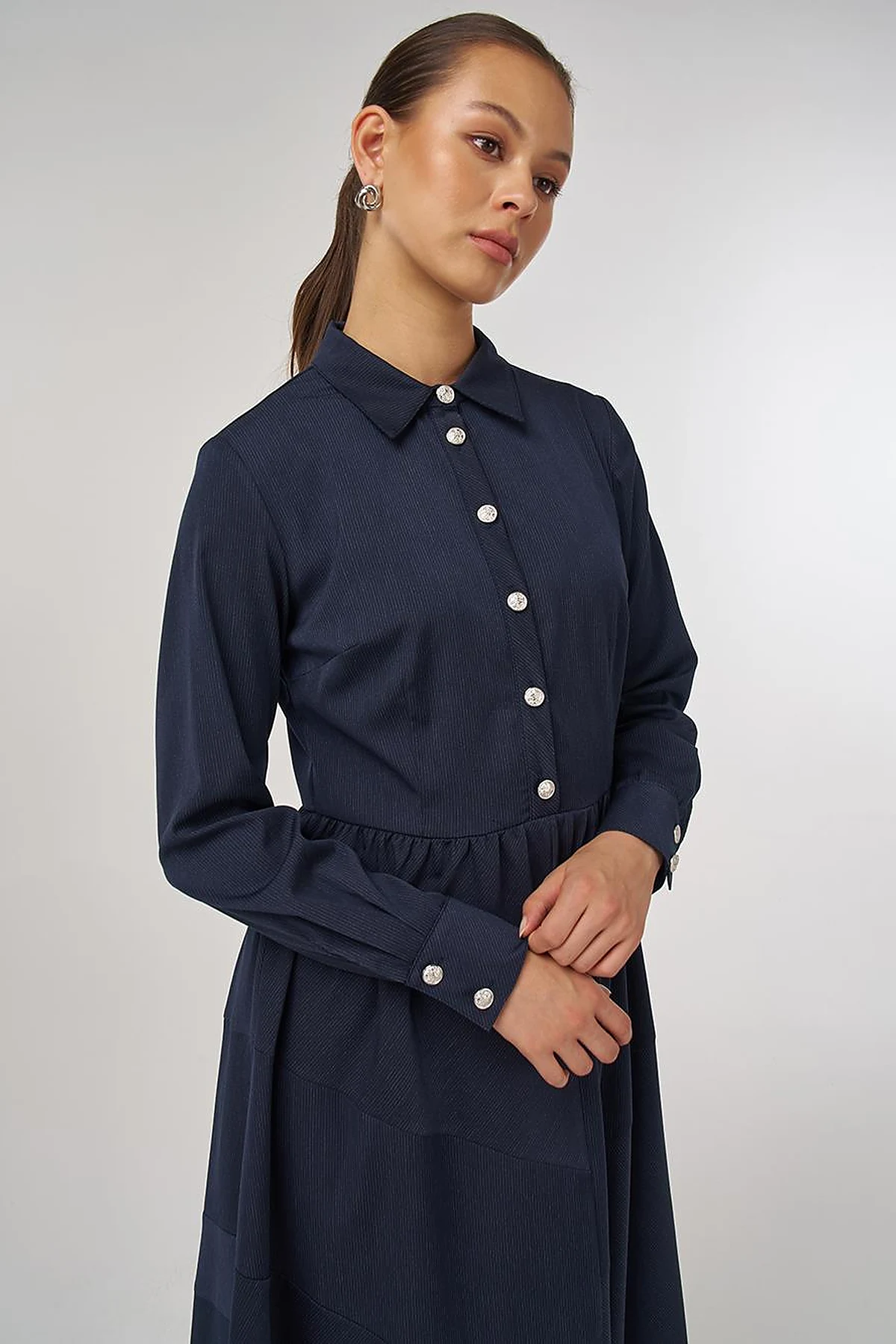  Buttoned Maxi Dress Navy Blue
