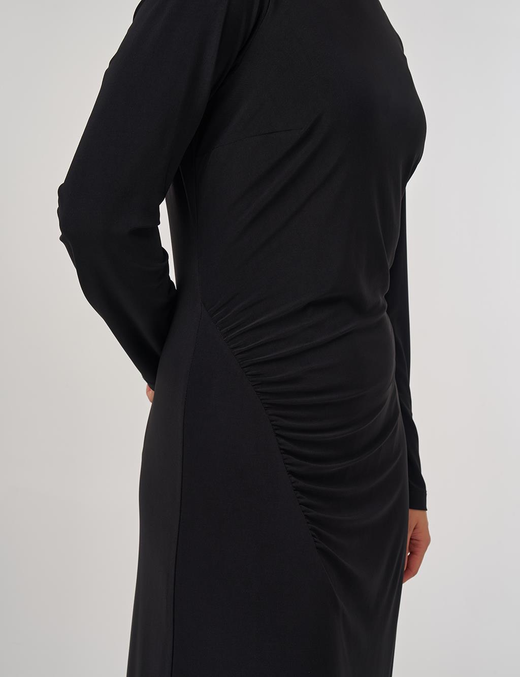Crew-Up Draped Dress in Black