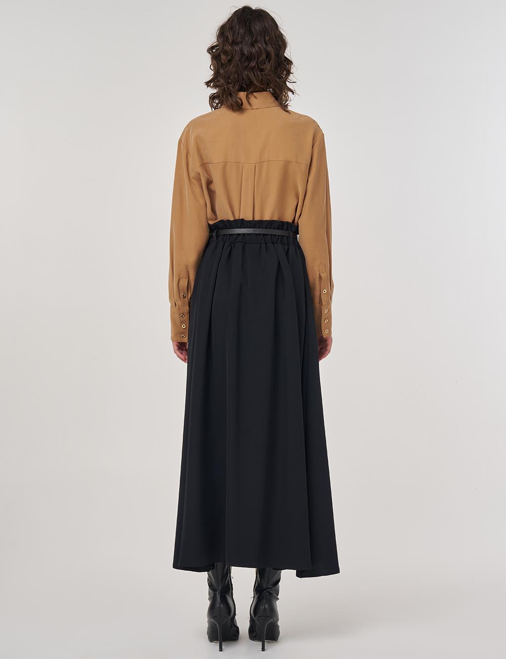 Belt Detail Flared Skirt Black