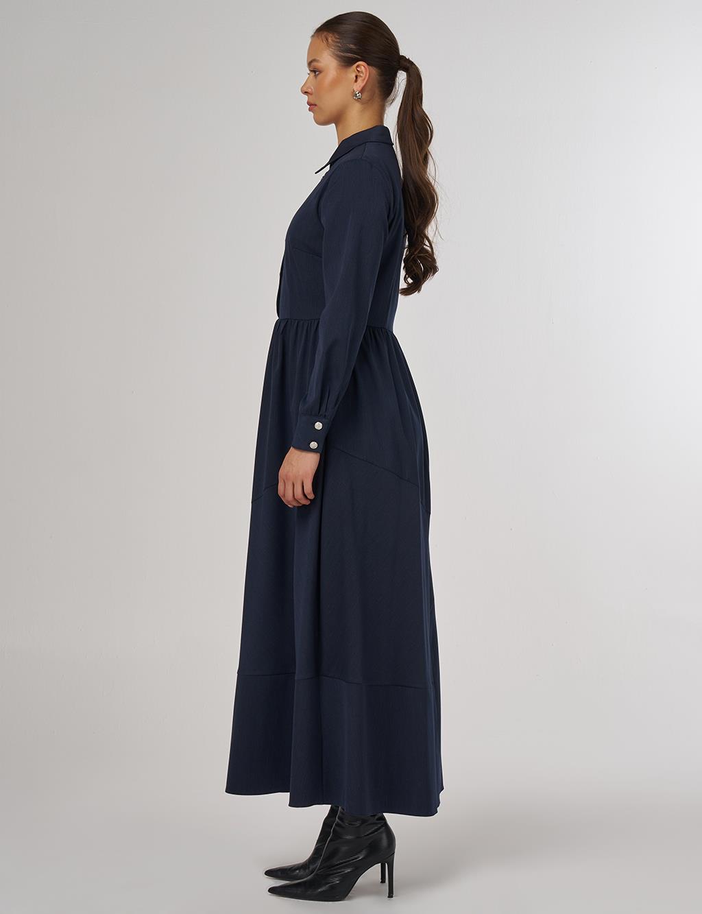  Buttoned Maxi Dress Navy Blue