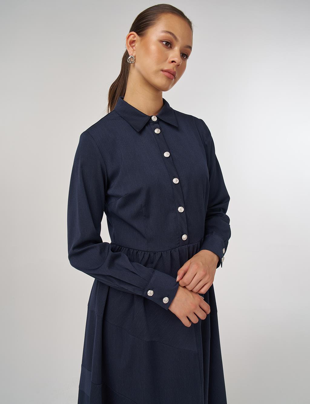  Buttoned Maxi Dress Navy Blue