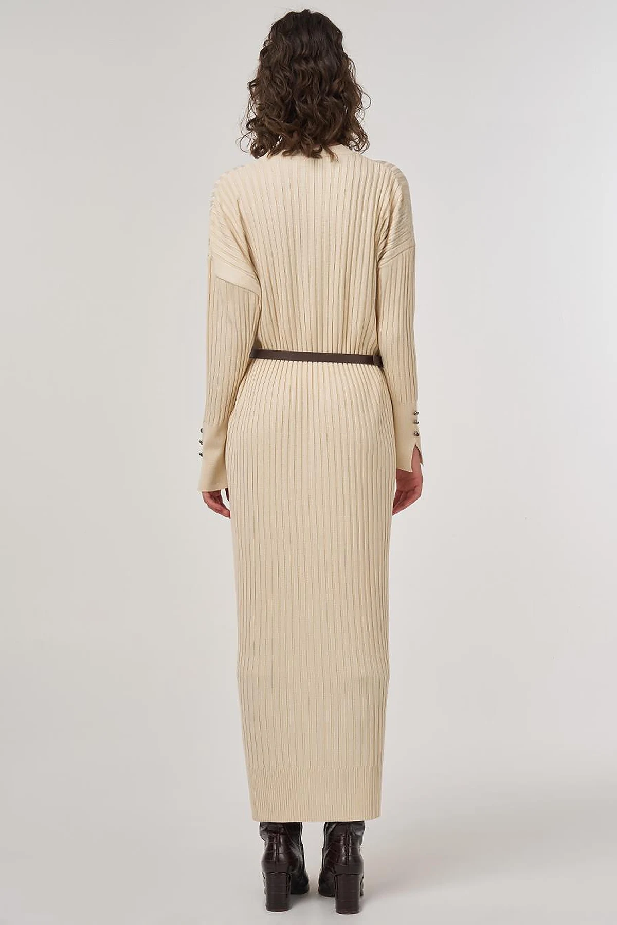 Ribbed Crew Neck Knit Maxi Dress Dark Stone