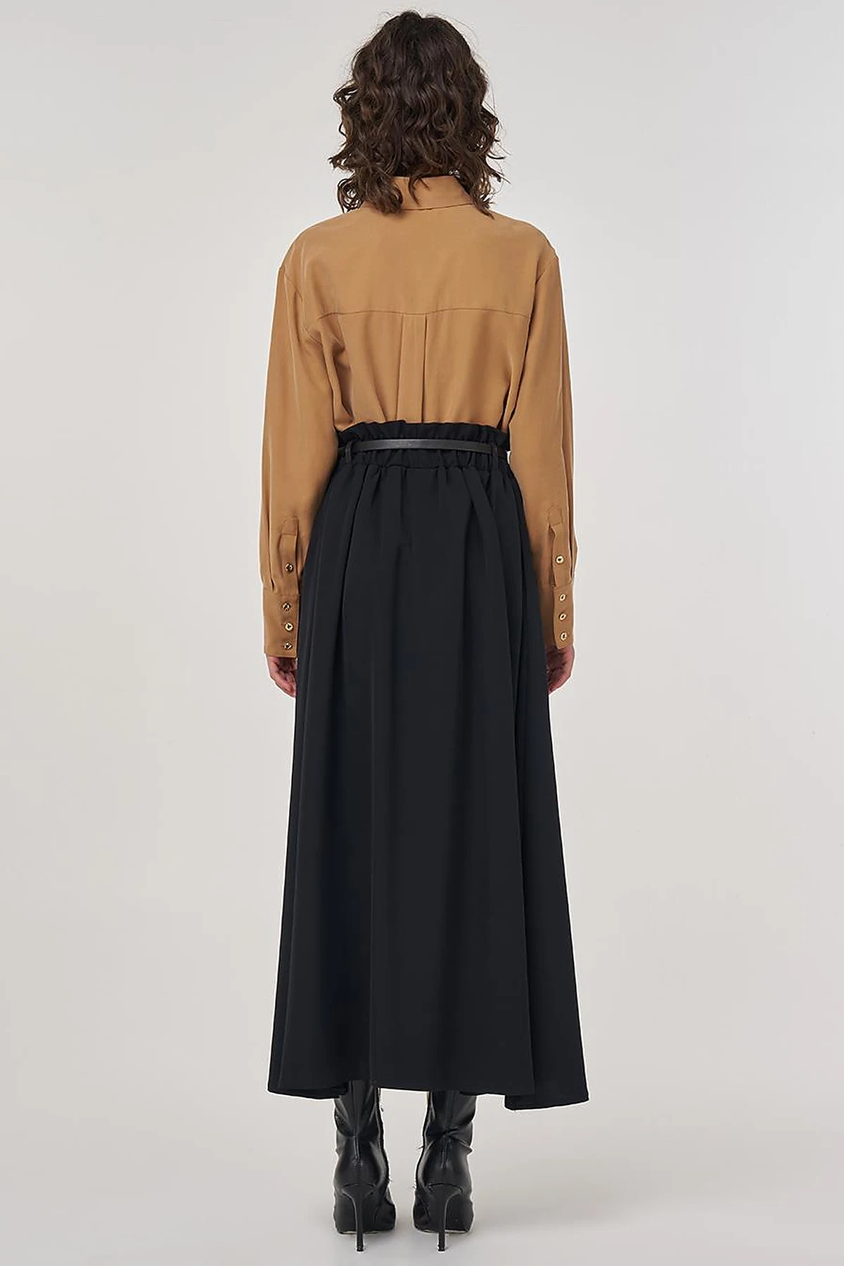 Belt Detail Flared Skirt Black