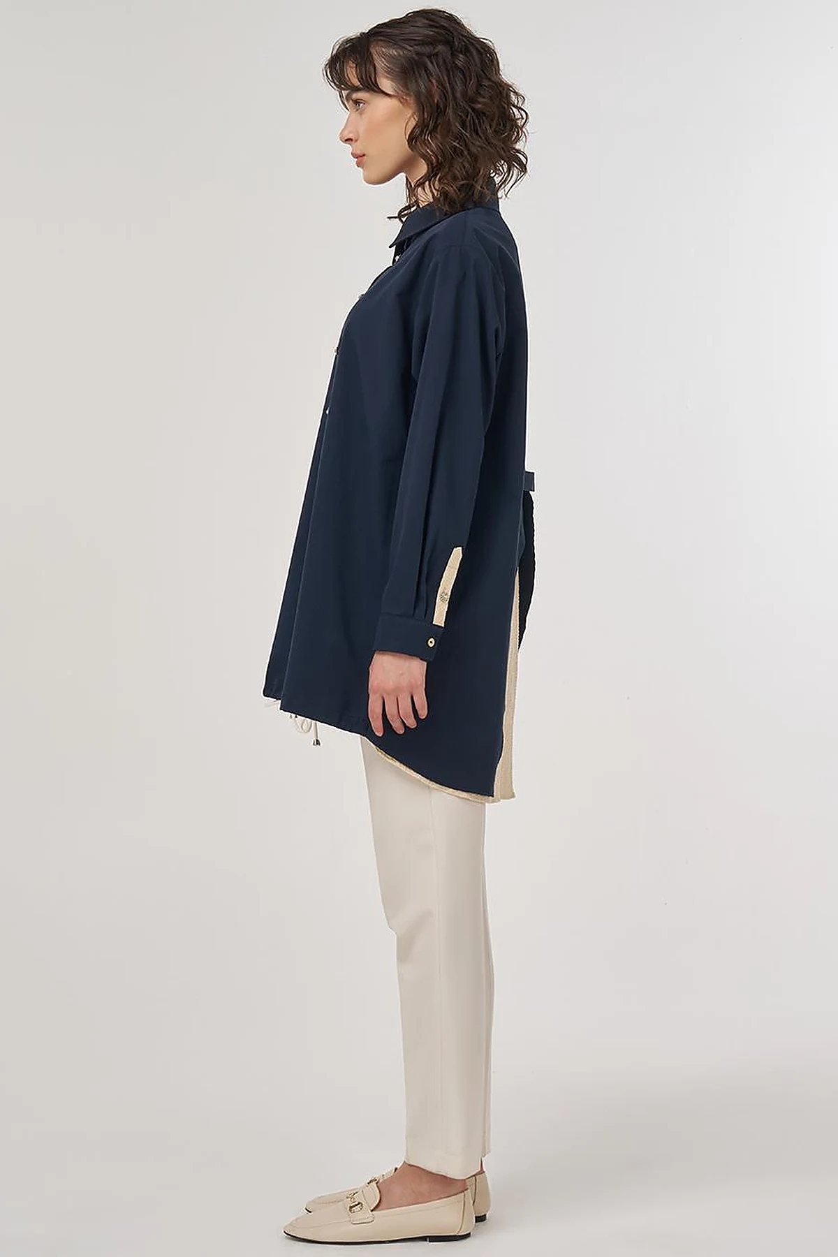 100% Cotton Drawstring Tunic Dark Navy Blue