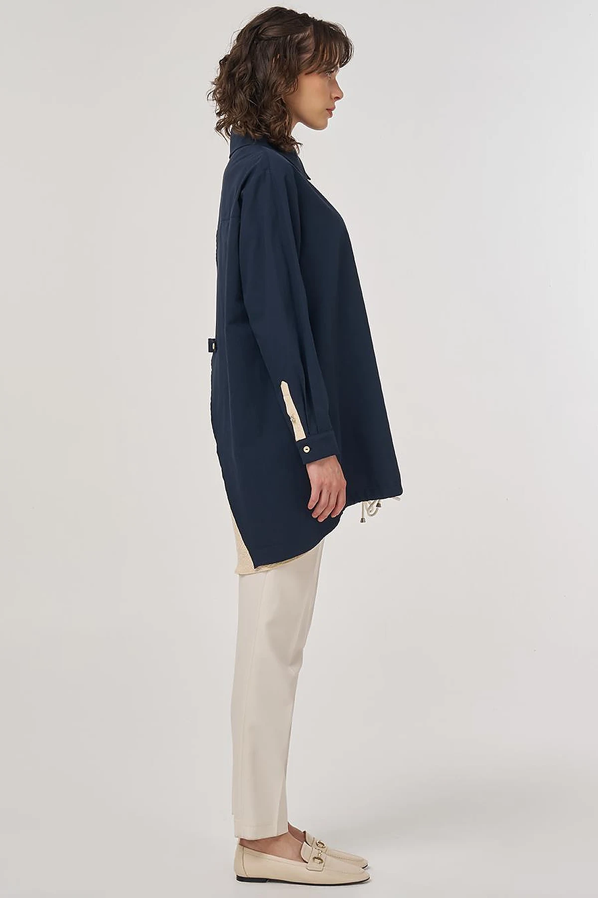 100% Cotton Drawstring Tunic Dark Navy Blue