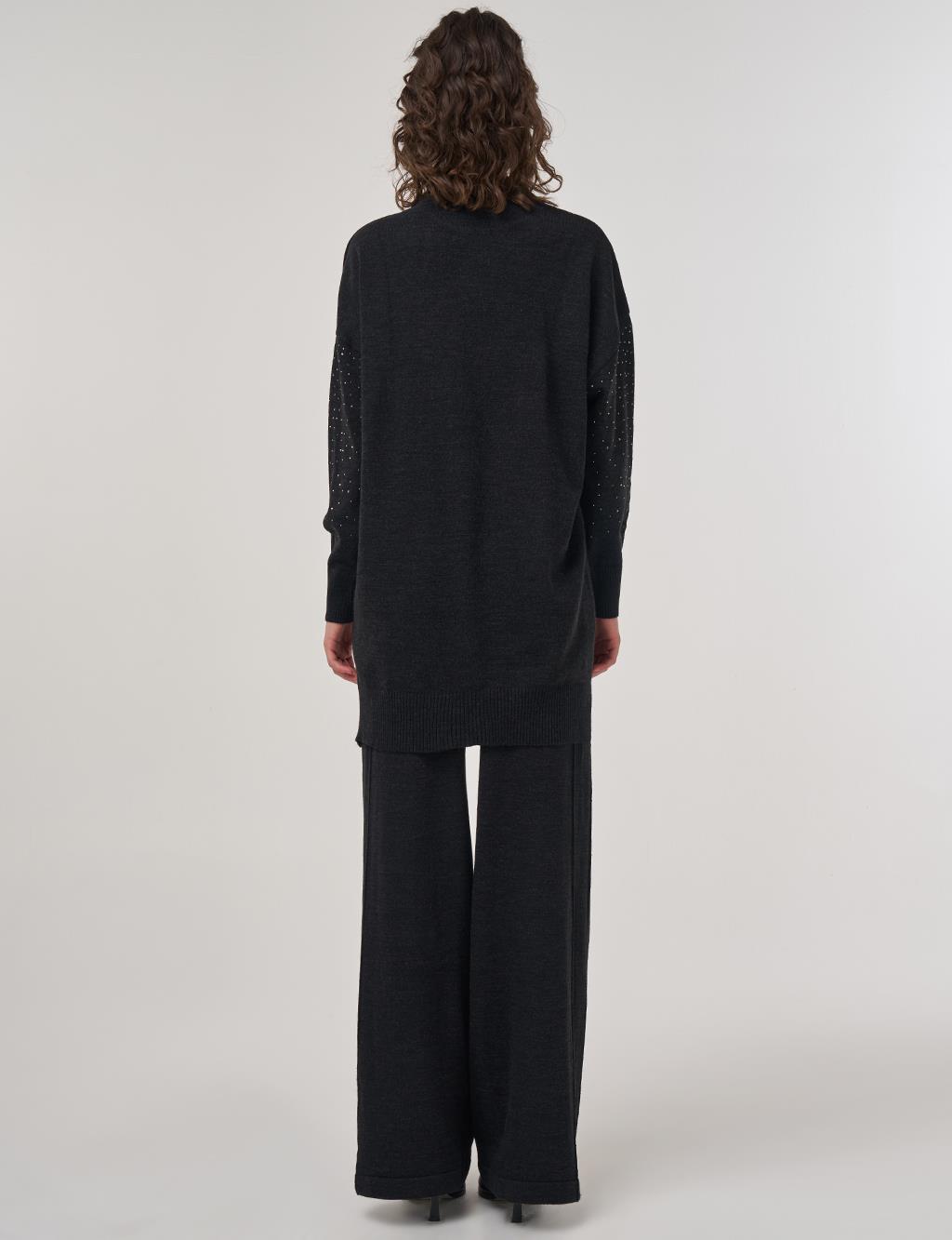 Hotfix Printed Knit Tunic Pants Two-Piece Set Black