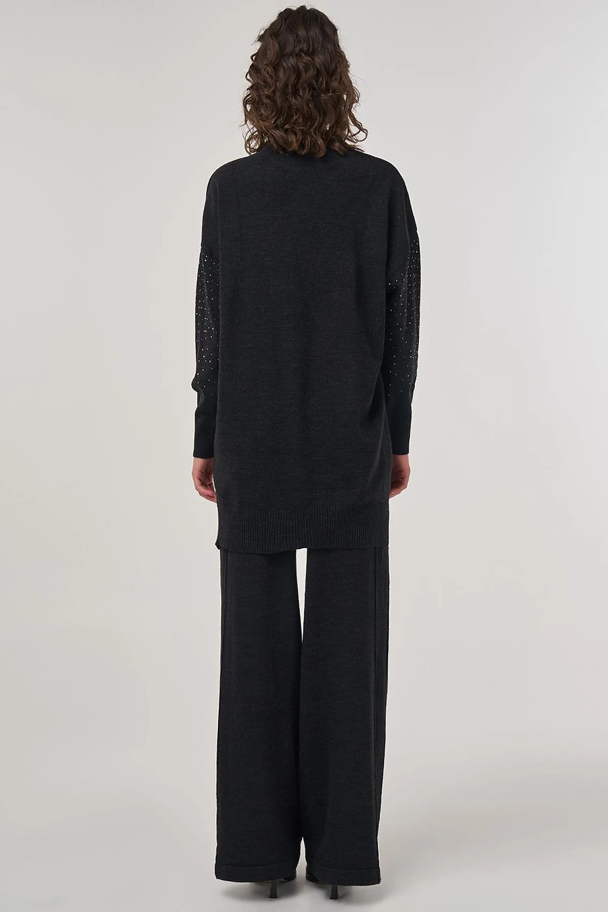 Hotfix Printed Knit Tunic Pants Two-Piece Set Black