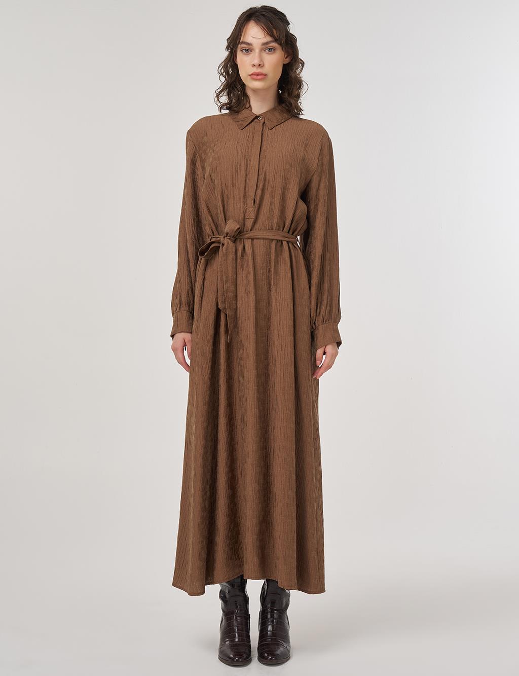 Lyocell Dress with Belt Detail in Dark Olive