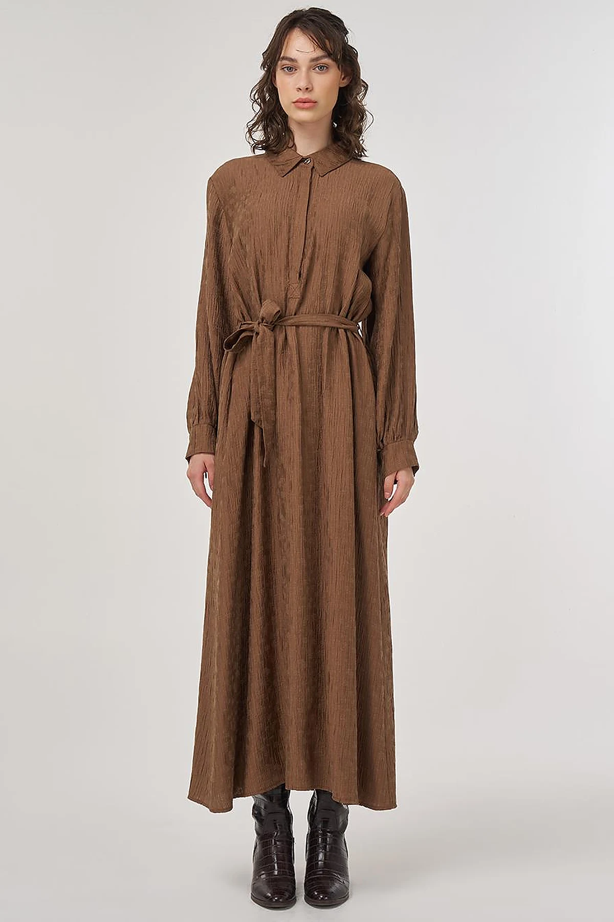 Belted Lyocell Dress Dark Olive