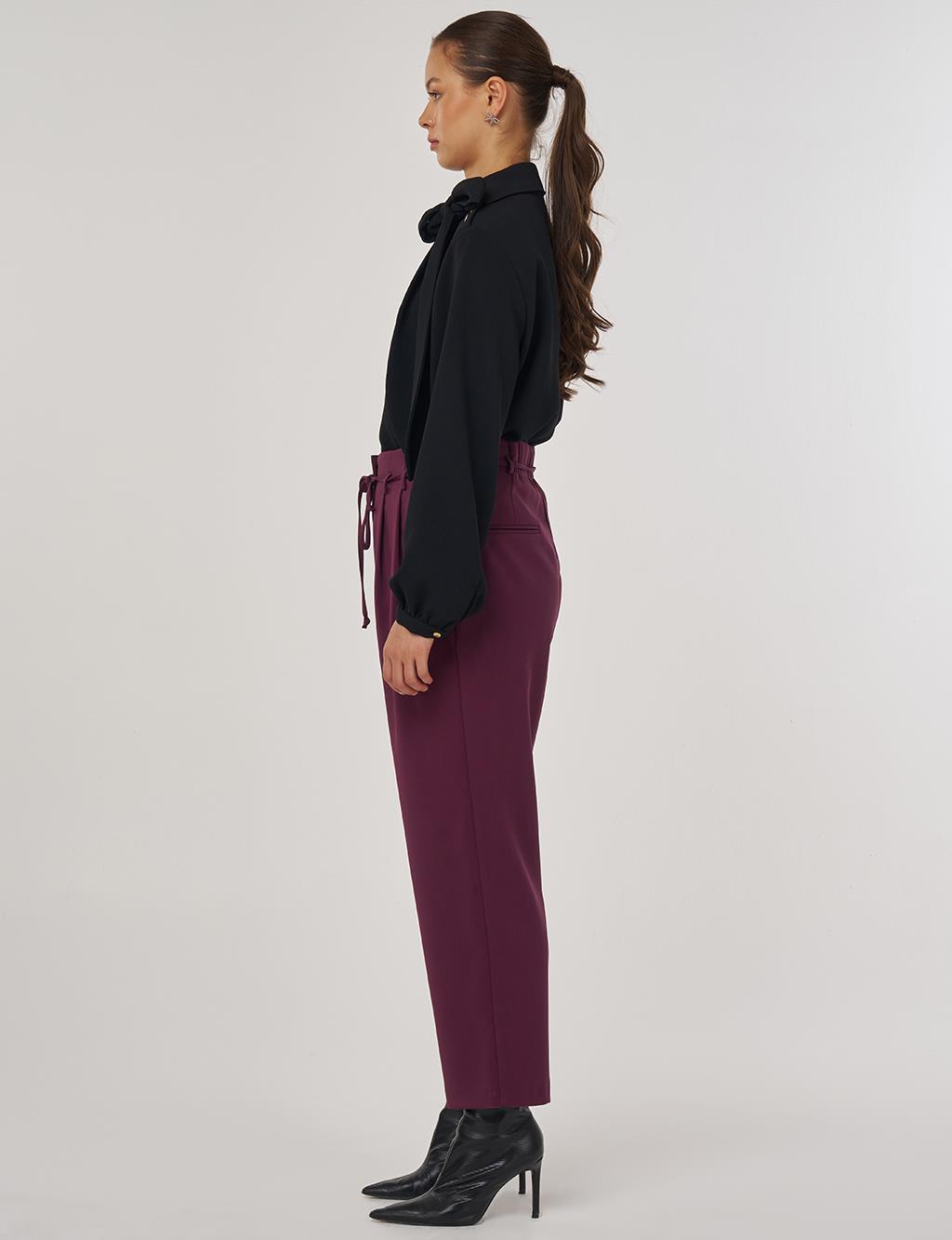 Pleated Lace-Up Belted Pipe-Leg Trousers in Fig