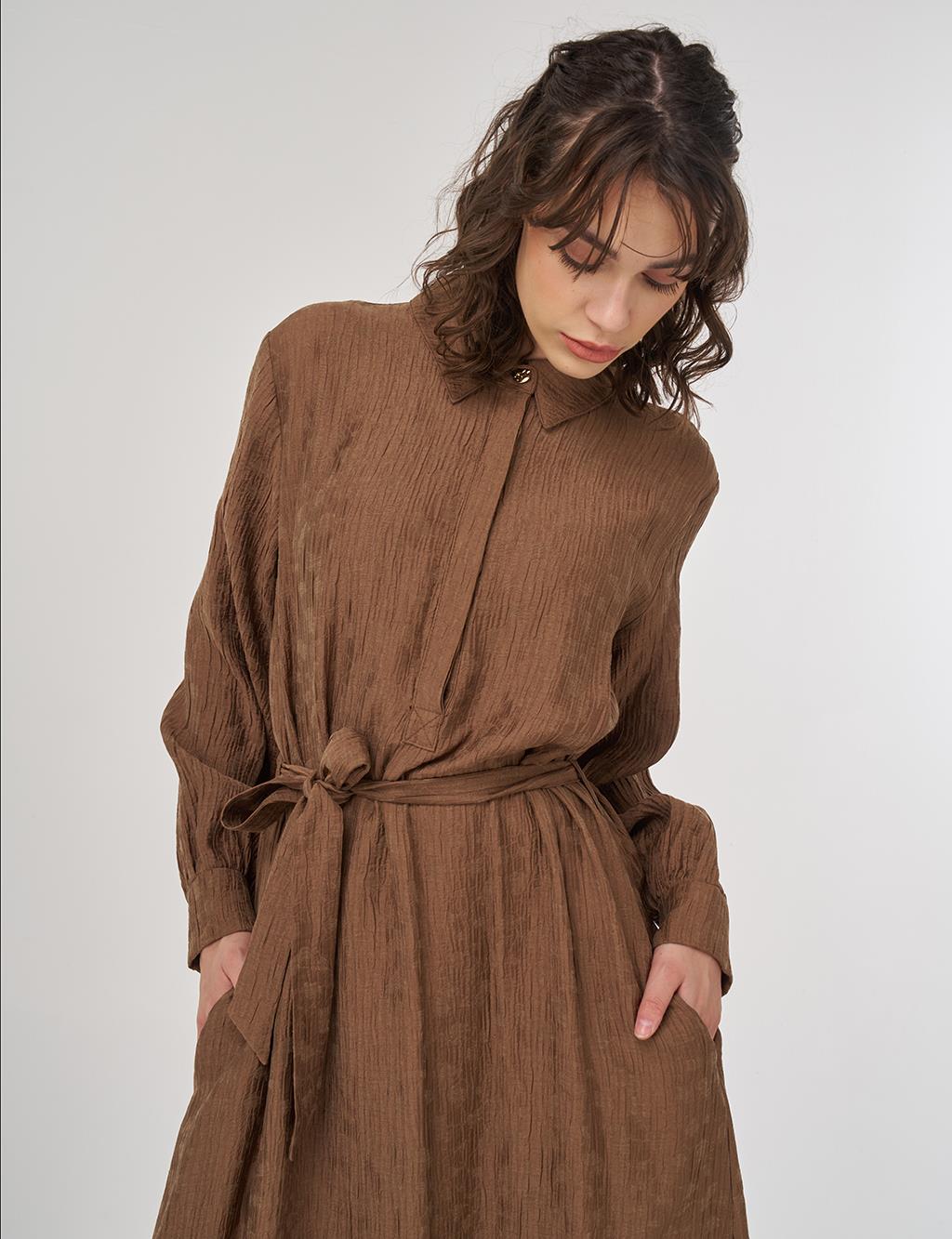 Lyocell Dress with Belt Detail in Dark Olive