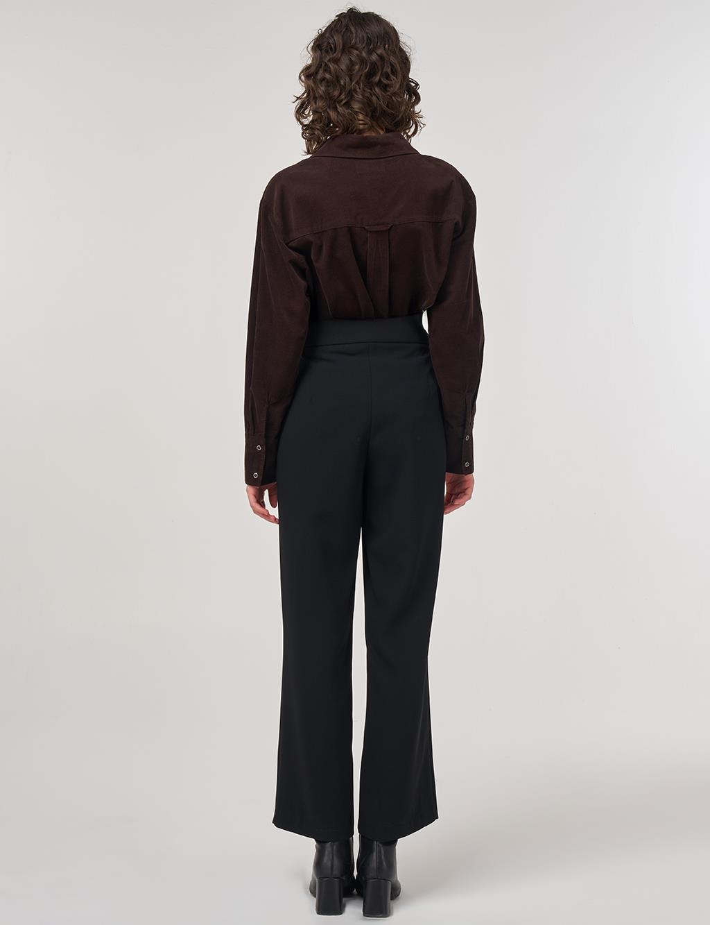 High-Waisted Straight-Cut Fabric Trousers in Black