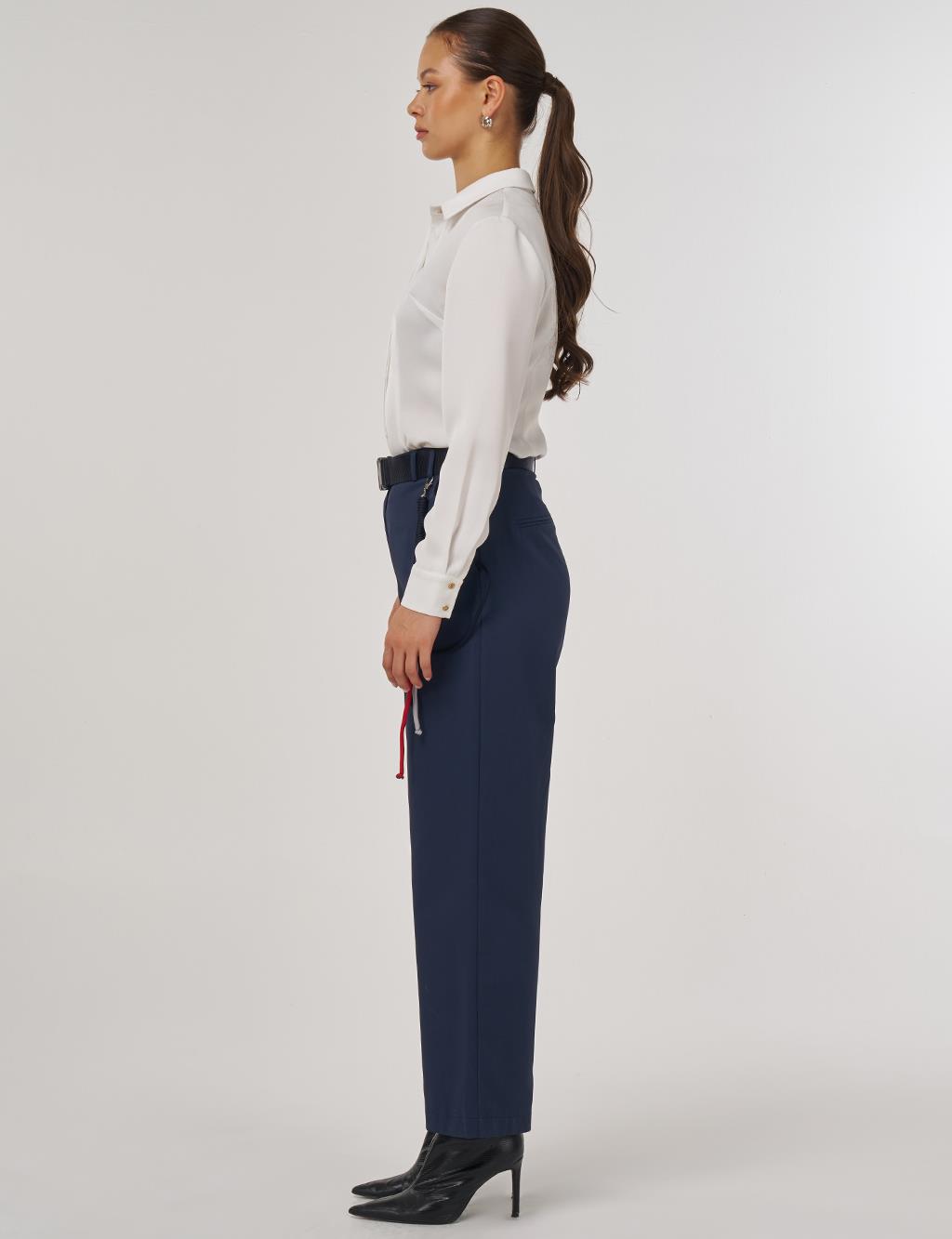 Wide-Leg Trousers with Belt Accessory Detail in Black