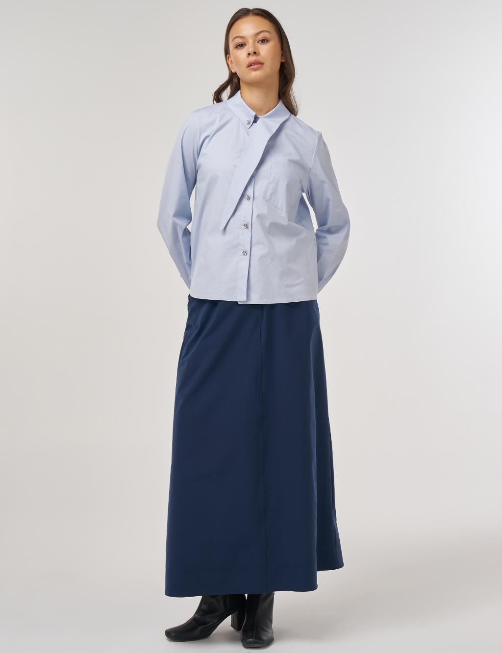 Cotton Blouse with Collar in Blue