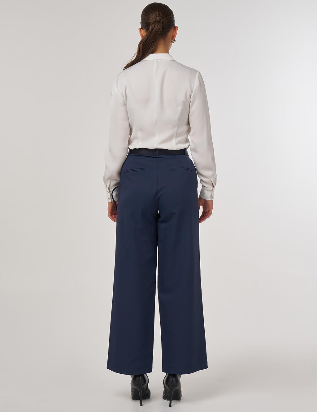 Wide-Leg Trousers with Belt Accessory Detail in Black