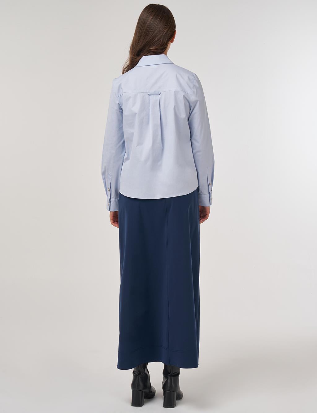 Cotton Blouse with Collar in Blue