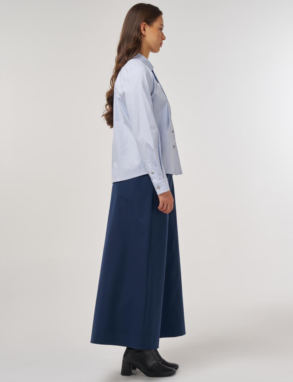 Cotton Blouse with Collar in Blue