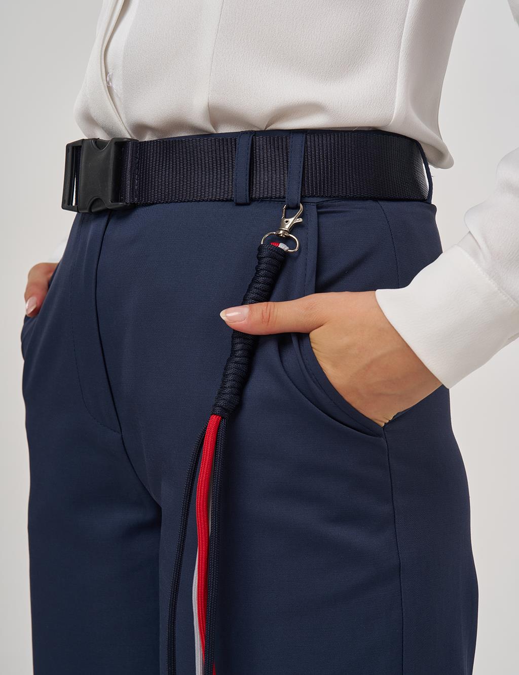 Wide-Leg Trousers with Belt Accessory Detail in Black