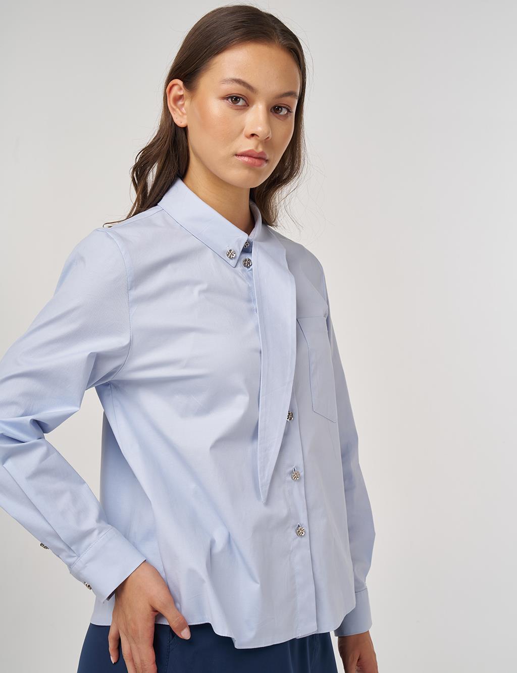 Cotton Blouse with Collar in Blue