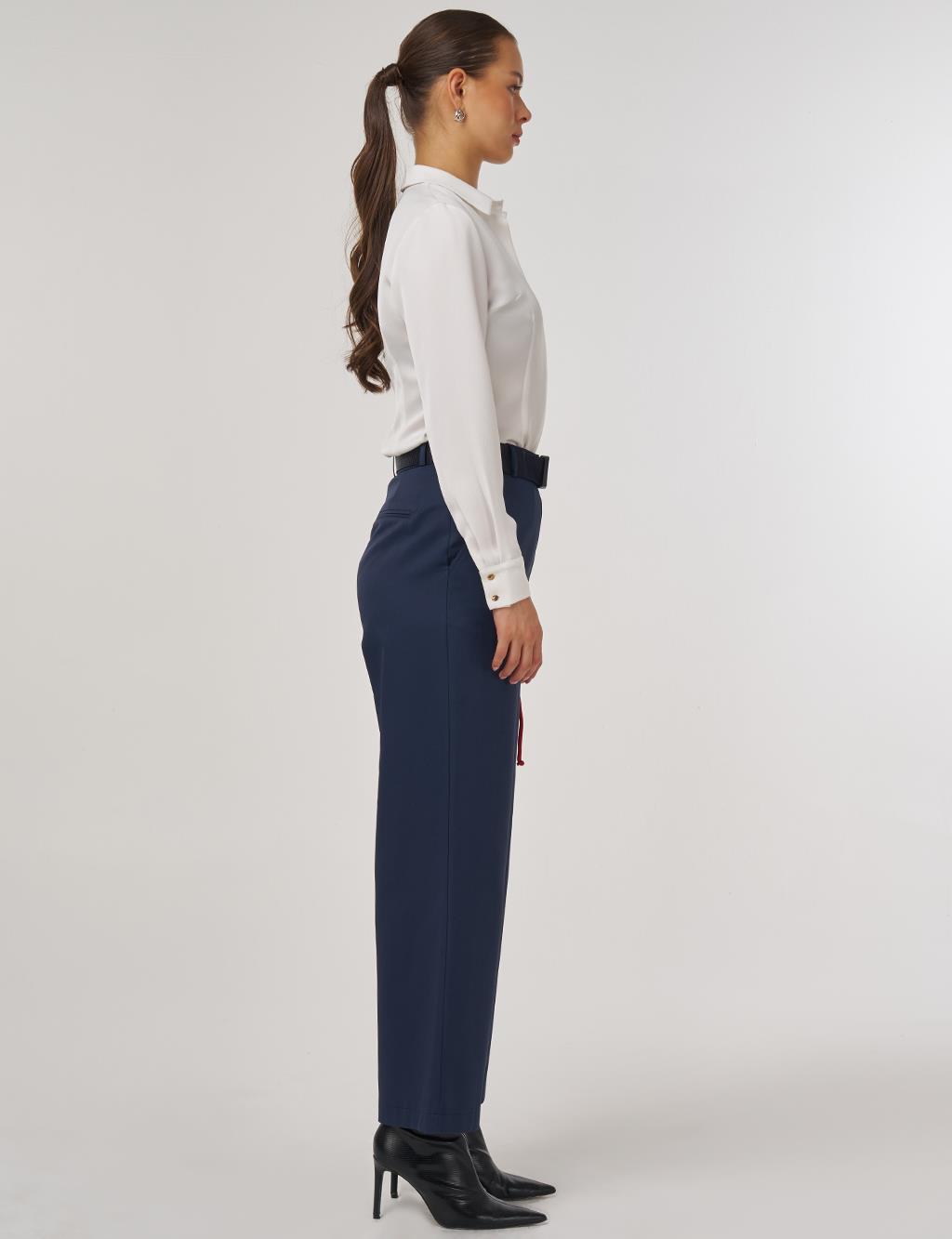 Wide-Leg Trousers with Belt Accessory Detail in Black