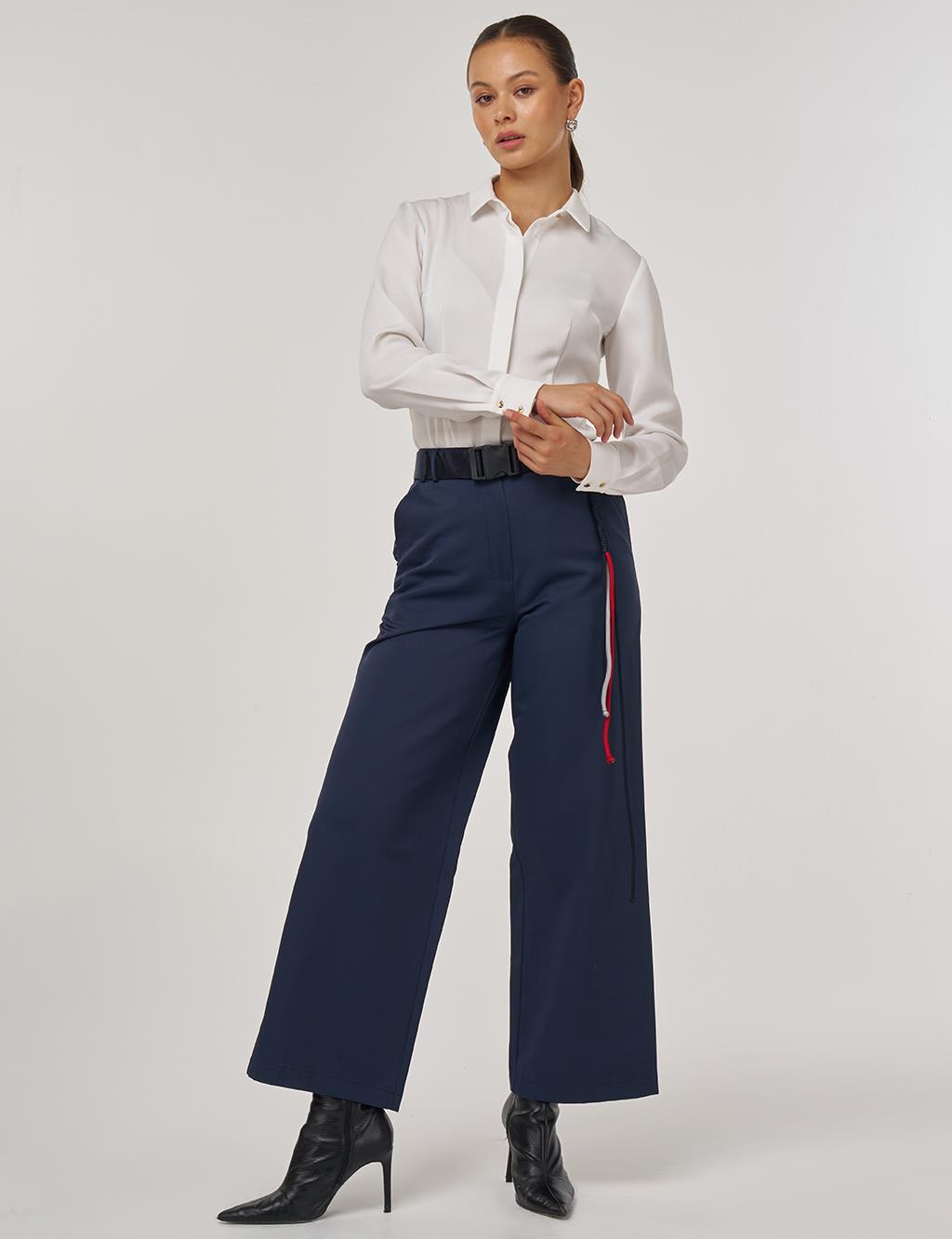 Wide-Leg Trousers with Belt Accessory Detail in Black