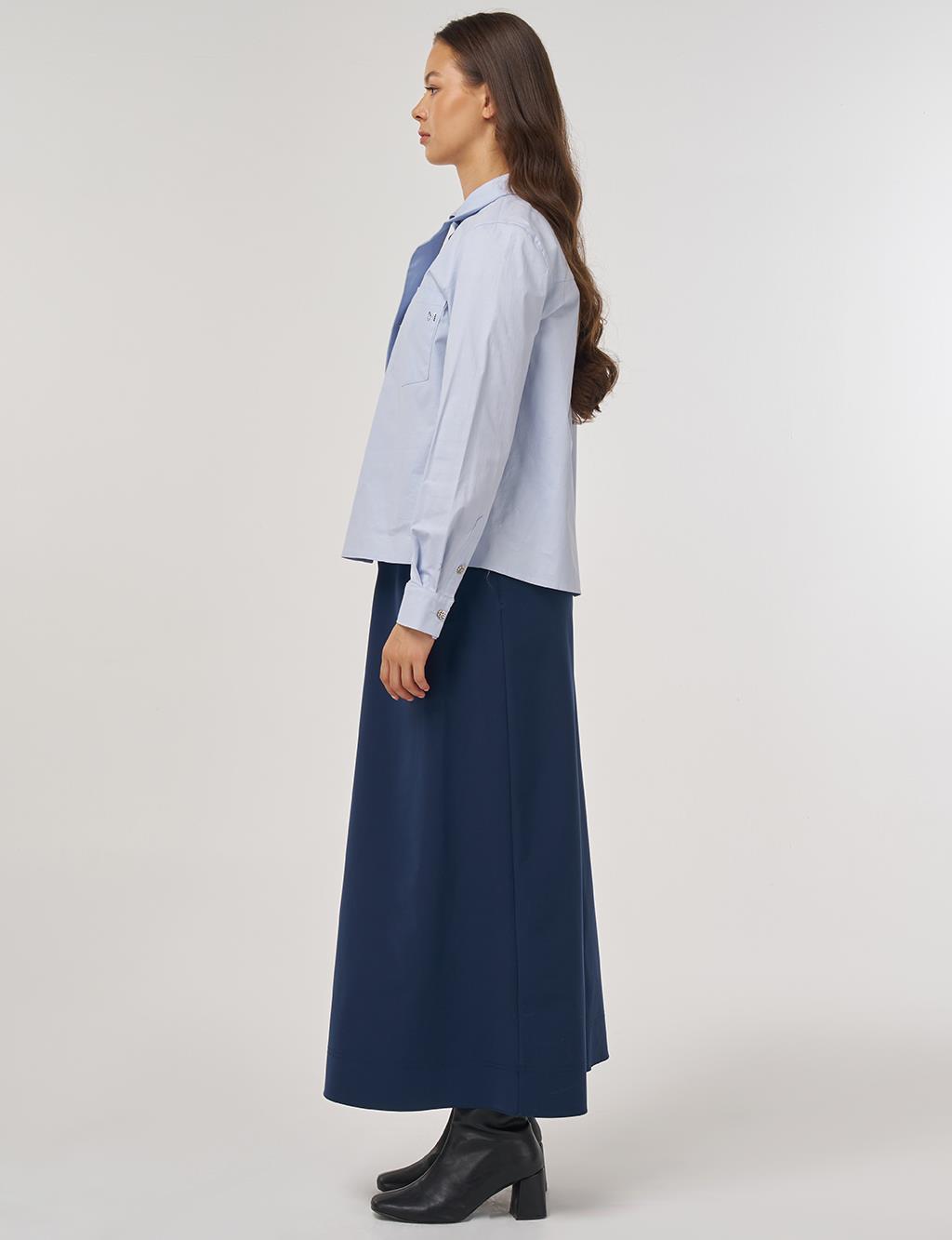 Cotton Blouse with Collar in Blue