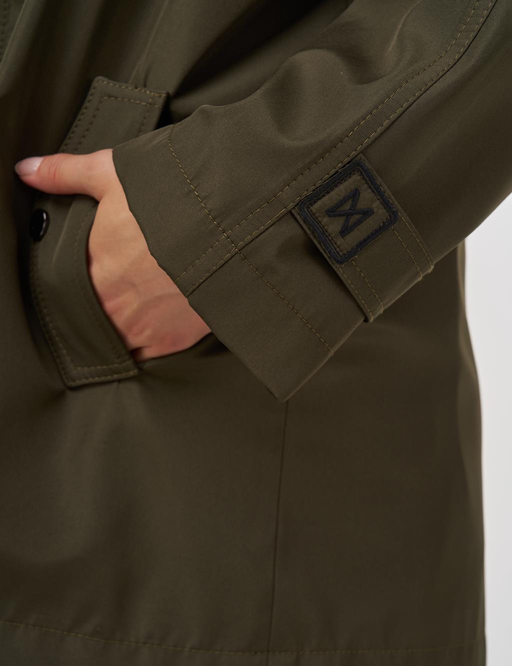 Short High-Neck Trench Coat in Dark Khaki