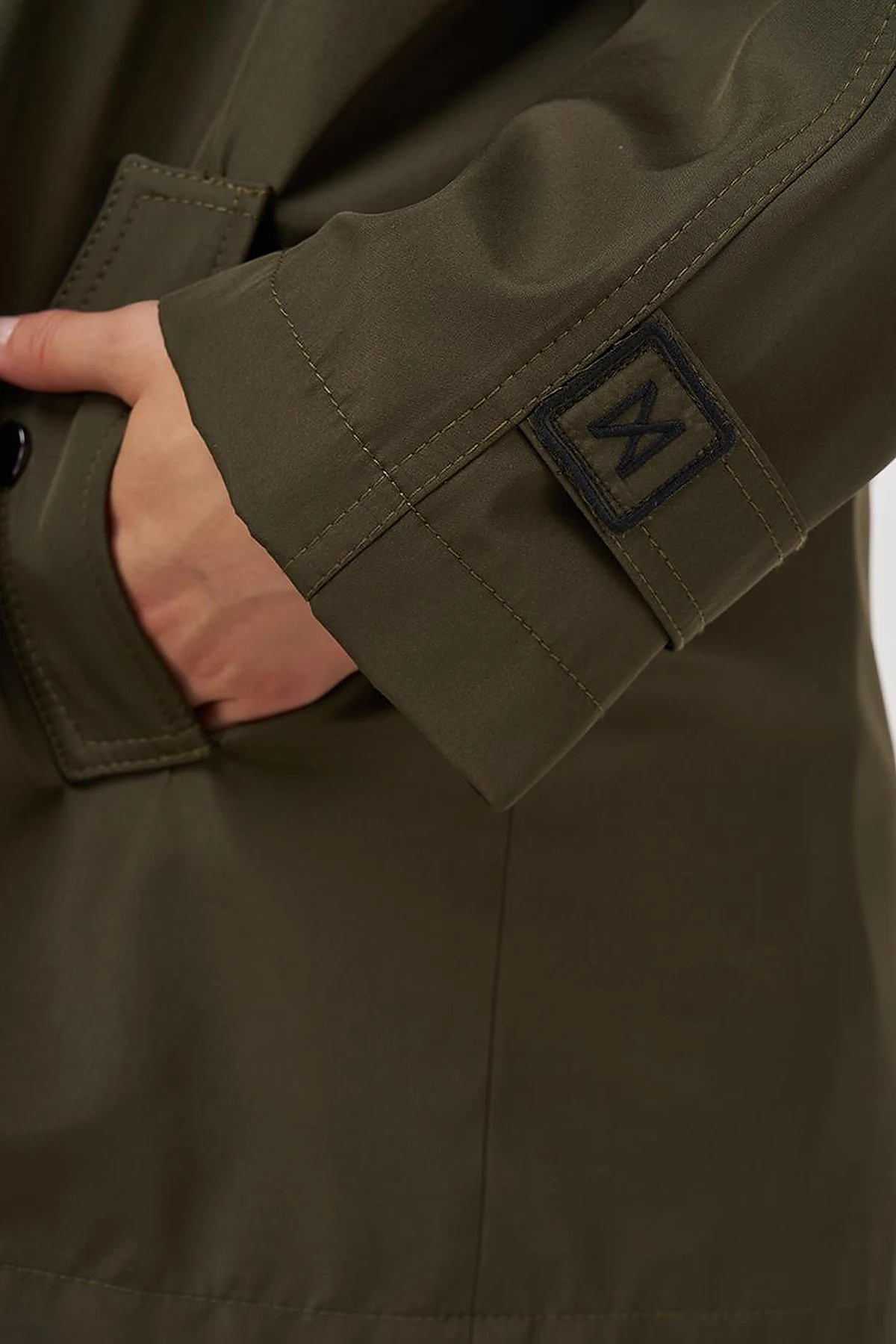 Short High-Neck Trench Coat in Dark Khaki