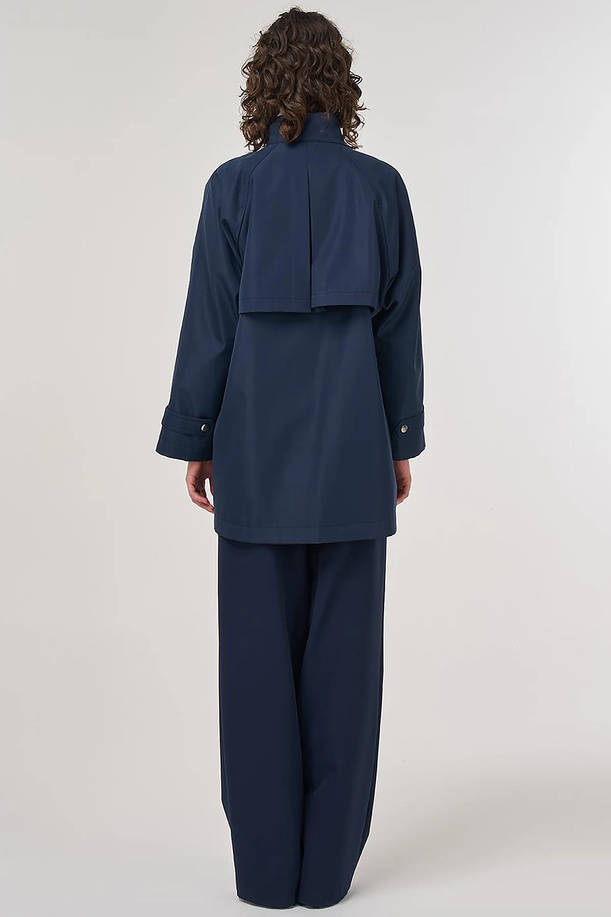 Short High-Neck Trench Coat in Dark Navy